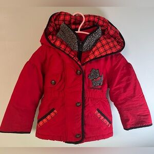 Buster Brown Red Hooded with Black Trim Winter Jacket, Boy Size 4, Kid Warm Coat